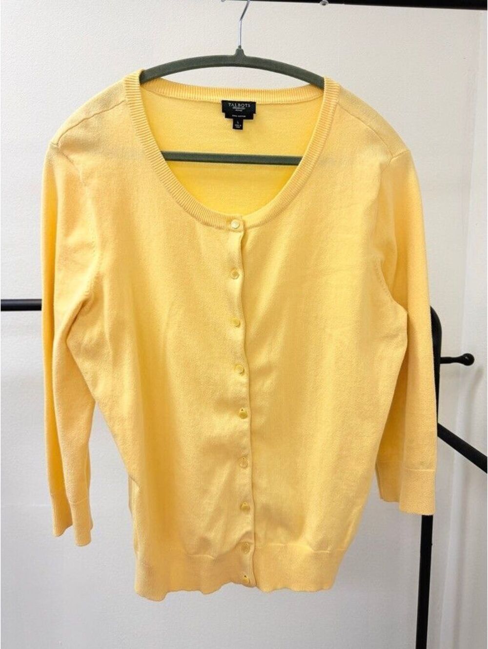 Talbots Pima Cotton Cardigan Women’s Large Yellow Button Front Sweater